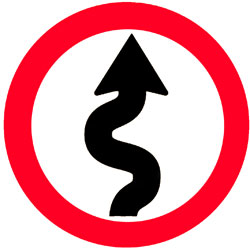 Sign showing curved arrow
