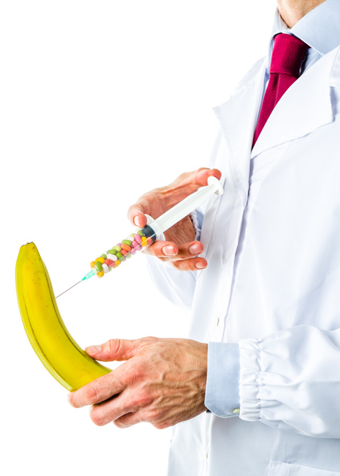Doctor injecting banana